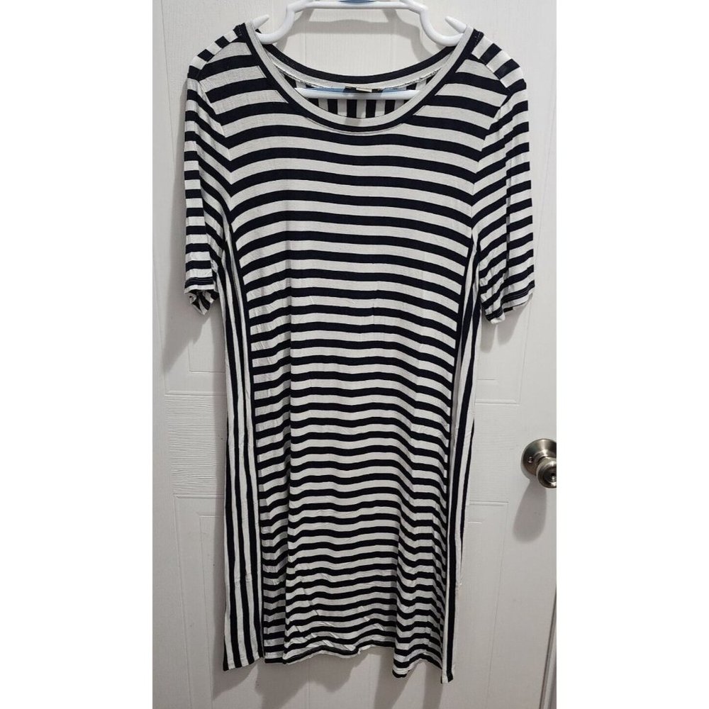 Ann Taylor LOFT Women's Short Sleeve Round Neck Shift Midi Dress Striped Size‎ L